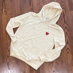 Comme des Garcons PLAY Cream Hoodie with Red Heart